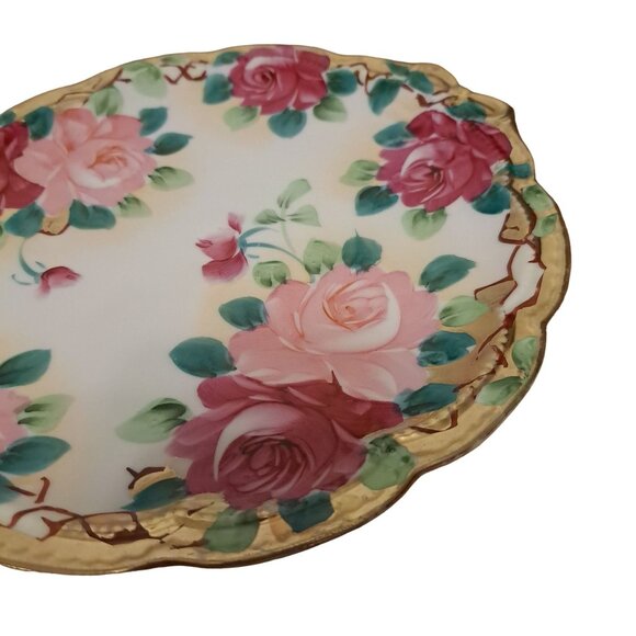 Vintage Hand Painted Porcelain Floral Roses 9.5" Luncheon Salad Dinner Plate - Picture 5 of 12